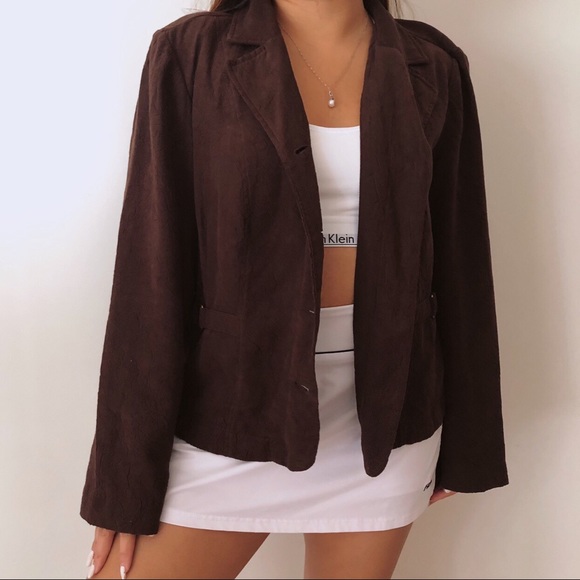 vintage 80s/90s Brown Suede Button Up Blazer - Picture 3 of 3